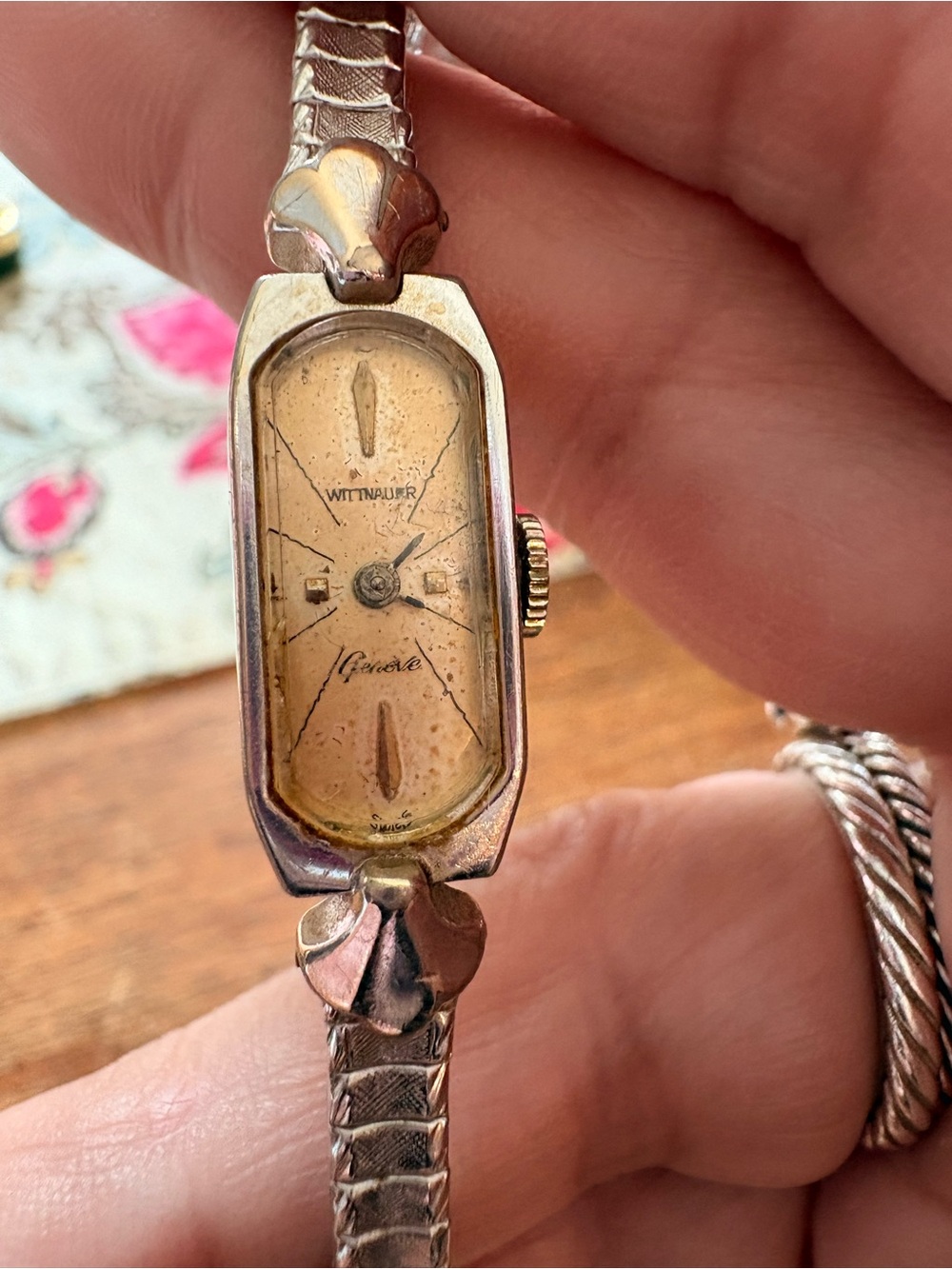 Ladies Vintage Silver-Tone Bracelet Watch in Gold Dial Wittnauer Vintage
